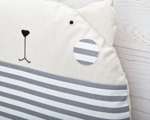Striped Cat Pillow, Gray Children's Room Decor, Floor Round Cushion - wishMeow