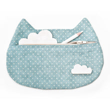 Load image into Gallery viewer, Blue Cat Cosmetic Bag Polka Dots - wishMeow 