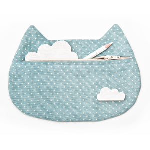 Blue Cat Cosmetic Bag Polka Dots - wishMeow 
