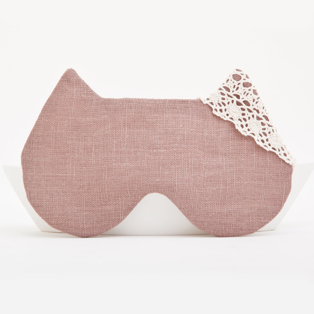 Beige Linen Cat Sleep Mask with Lace - JuliaWine