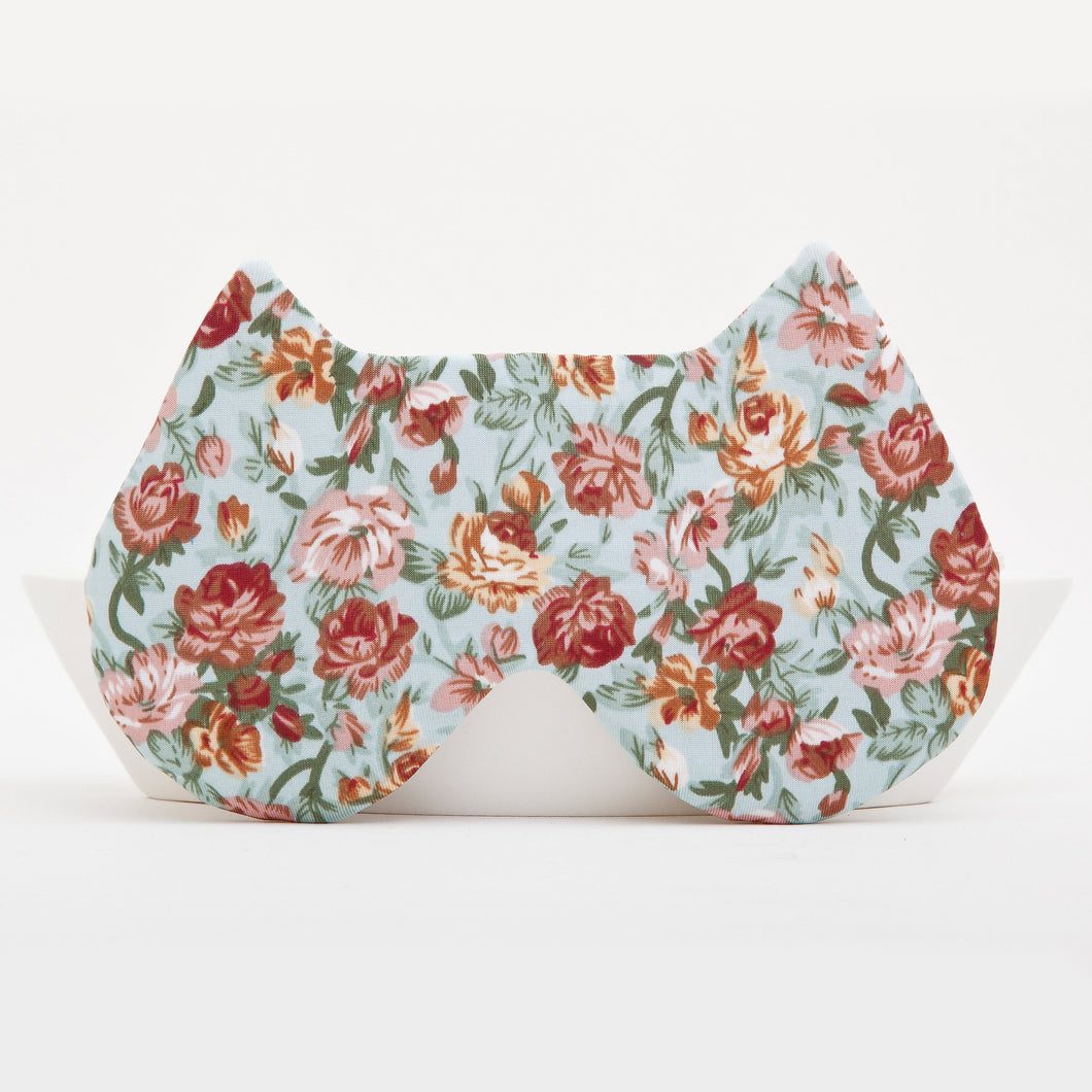 Mint Cat Sleep Mask with a Floral Pattern 