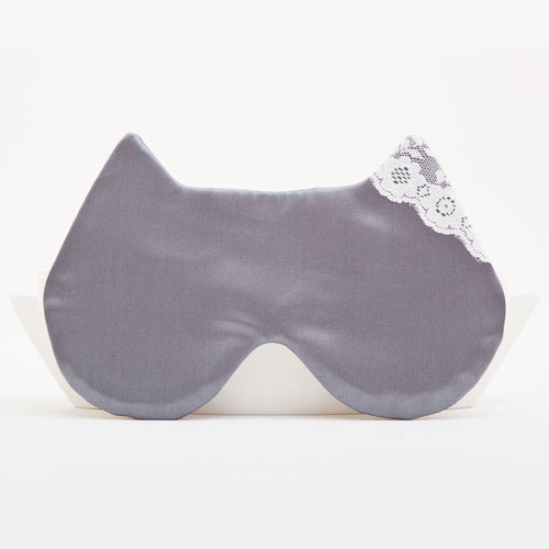 Gray Satin Cat Sleep Mask with Lace - JuliaWine
