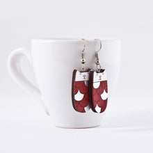 Load image into Gallery viewer, Red Silver Cat Dangle Earrings Wooden Mermaid