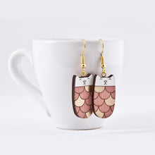 Load image into Gallery viewer, Wooden Cat Pink Gold Dangle Earrings