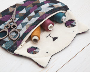 Geometric Cat Cosmetics Bag, Tapestry Makeup Bag - wishMeow
