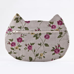 Cat Cosmetic Bag, Linen Floral Makeup Bag - wishMeow