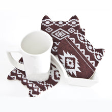Load image into Gallery viewer, Cat Coasters Set, Cat Lover Gift, Brown Tribal Fabric Absorbent Coasters, Kitchen Accessory, Housewarming Gifts, Tea Mats, Mother Day Gift 