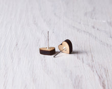 Load image into Gallery viewer, Wooden Gray White Heart Studs - JuliaWine